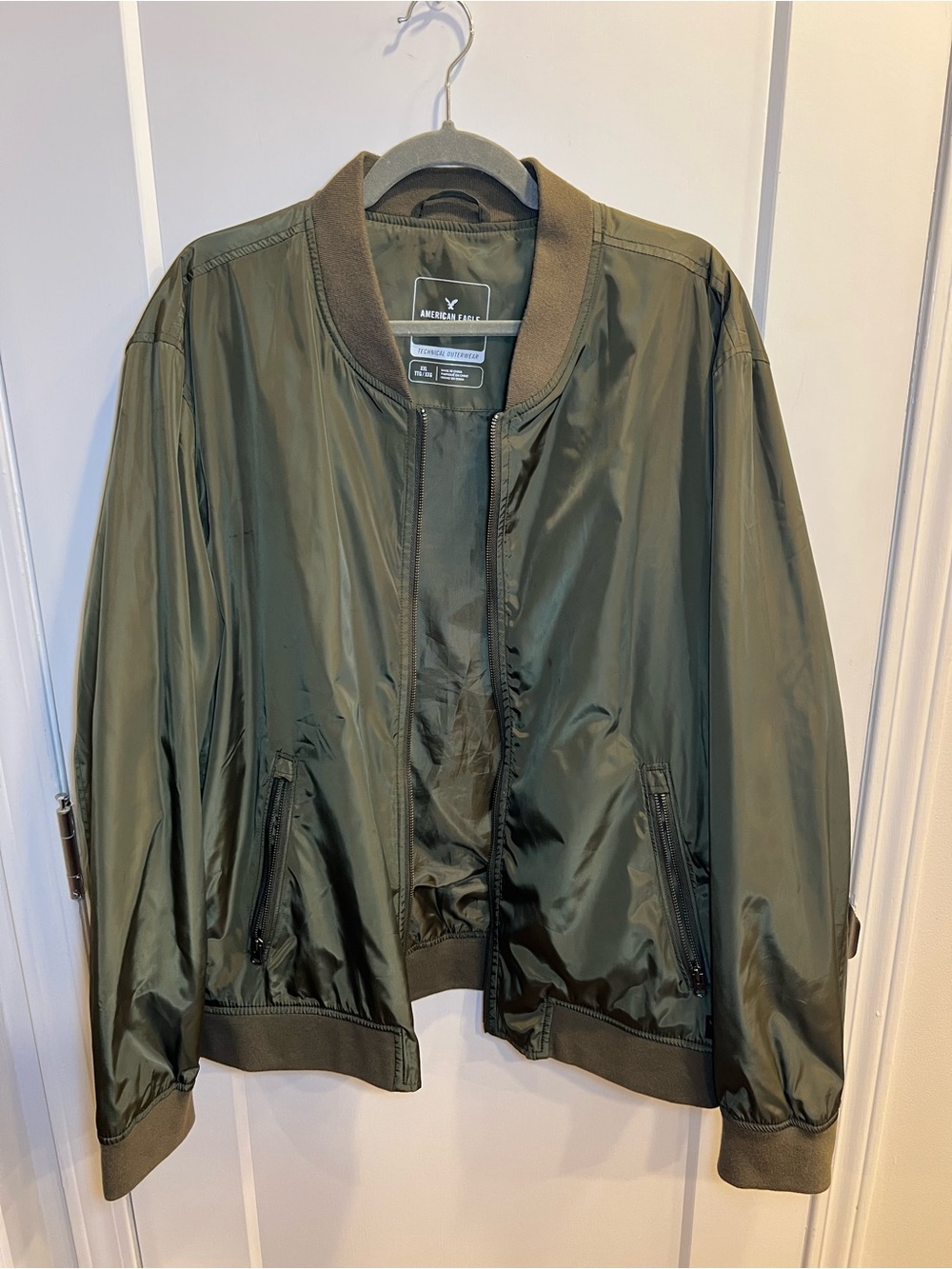 American Eagle Olive Satin Bomber Jacket